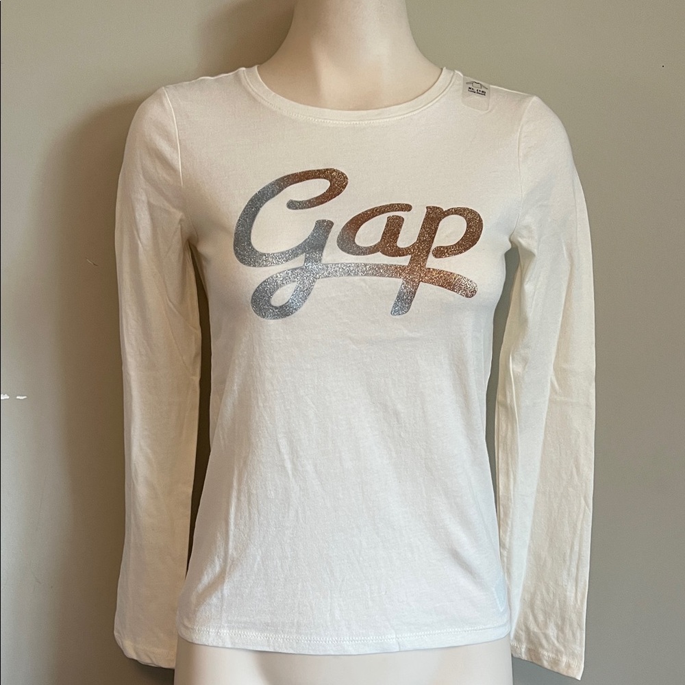 GAP youth Cream Tee with gold & silver sparkly Logo